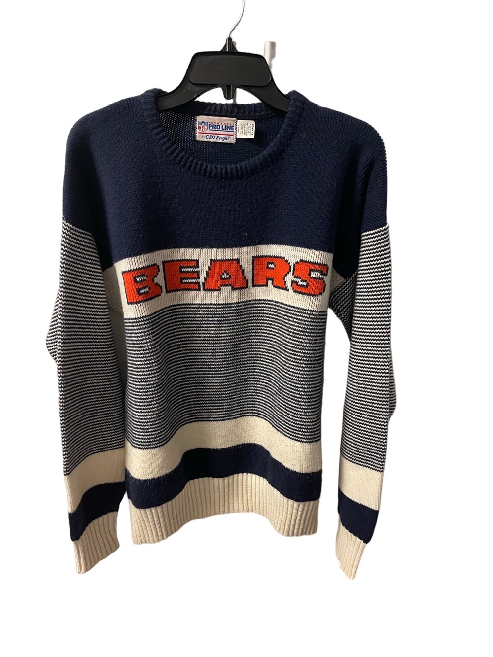 Vintage Men’s Cliff Engle Pro Line Chicago Bears Navy/Cream Knit Sweater Sz XL